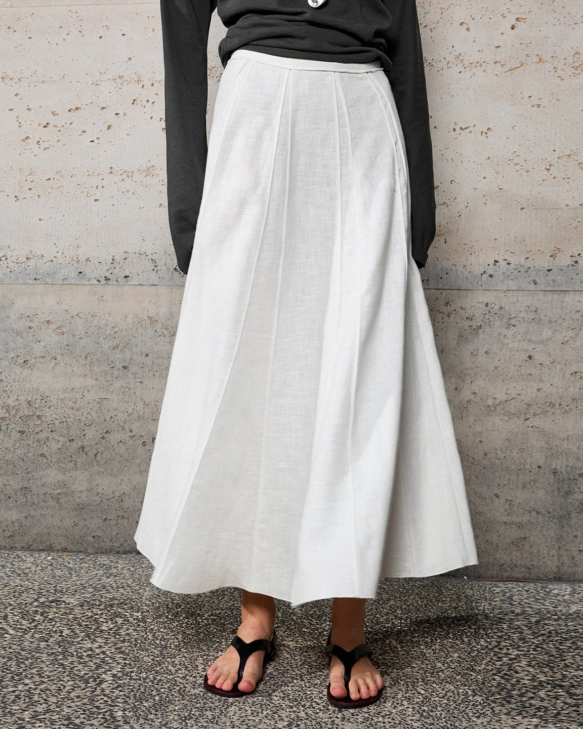 High-Waisted, Structured-Panel A-Line Skirt