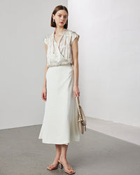 V-Neck Silk Printed Sleeveless Shirt