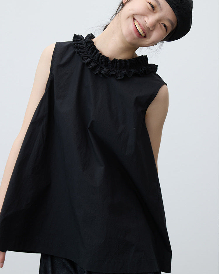 Ruffled V-Neck Button-Down Shirt