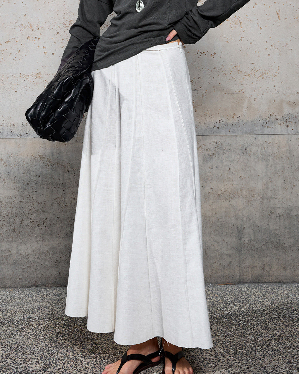 High-Waisted, Structured-Panel A-Line Skirt