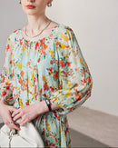Printed Silk Three-Quarter Sleeve Dress