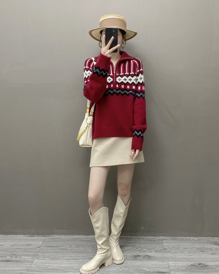 Cashmere Loose Half-Zip Casual Sweater