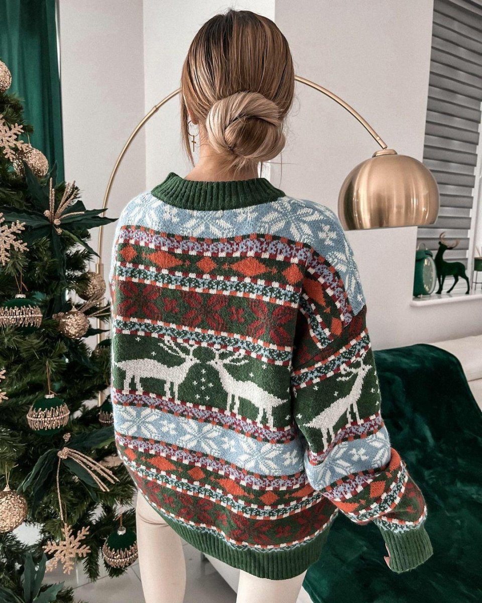 Round Neck Loose Christmas Jacquard Sweater