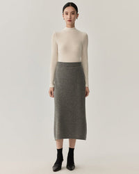 High-Waisted Wool Knit Long A-Line Skirt