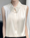 Stylish Lapel Sleeveless Satin Vest