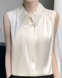Stylish Lapel Sleeveless Satin Vest