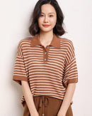 Casual Short-Sleeve Striped Wool Sweater