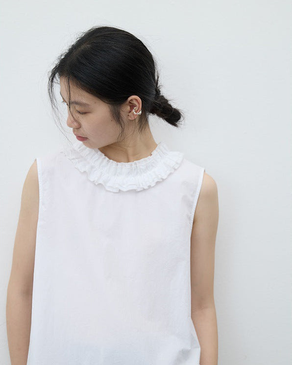 Ruffled V-Neck Button-Down Shirt