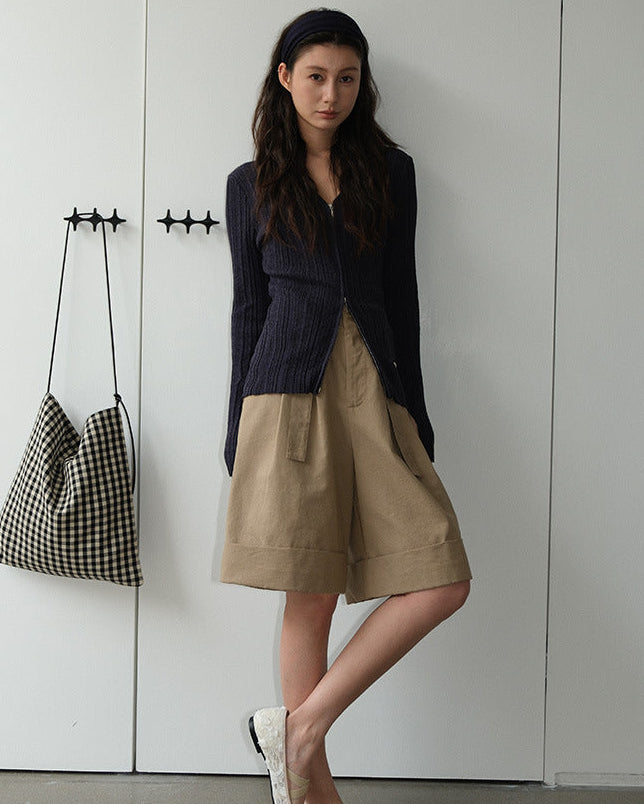 Loose-Fitting High-Waisted Tie-Up Shorts