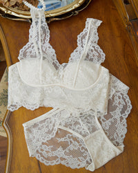 V Neck Floral Lace Bralette Set