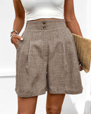 Solid color high waisted straight leg shorts for women, crafted from soft and breathable premium fabric, perfect for spring and summer minimalism, showcasing a relaxed silhouette.