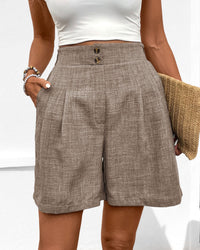 Solid color high waisted straight leg shorts for women, crafted from soft and breathable premium fabric, perfect for spring and summer minimalism, showcasing a relaxed silhouette.