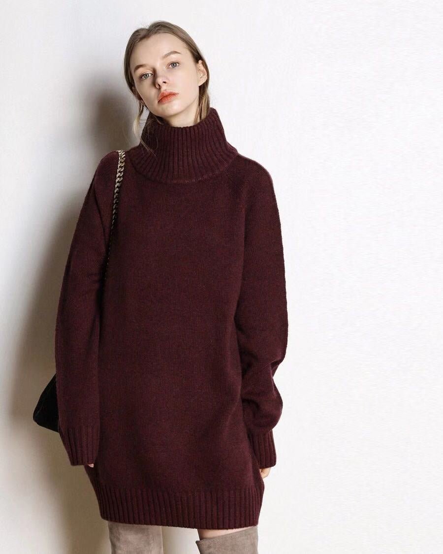 Cashmere Mid-Length Loose-Fitting Turtleneck Sweater