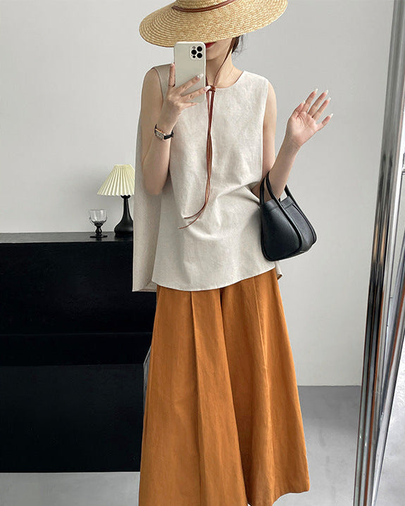 Loose Sleeveless Back-Knotted Vest