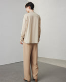 Loose-Fit Long-Sleeve Silk Shirt With Stand Collar