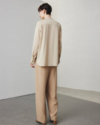Loose-Fit Long-Sleeve Silk Shirt With Stand Collar