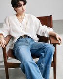 Loose-Fit Long-Sleeve V-Neck Linen Shirt