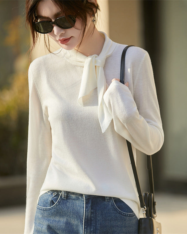 Tie Neck Knit Long Sleeve Top