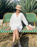 Pure Cotton Embroidered V-Neck A-Line Dress