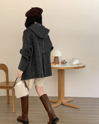 Hooded Reversible Mid-Length Wool Coat