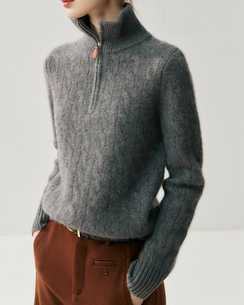 Cashmere Half-Zip Cable Knit Loose Sweater