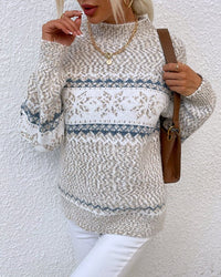 High-Neck Snowflake Knit Sweater