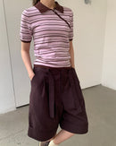 Loose-Fitting High-Waisted Tie-Up Shorts