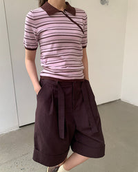Loose-Fitting High-Waisted Tie-Up Shorts