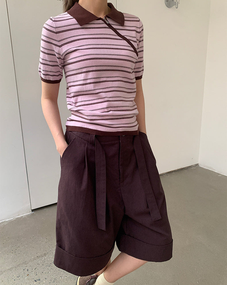 Loose-Fitting High-Waisted Tie-Up Shorts