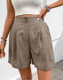 Solid-Color High-Waisted Straight-Leg Shorts