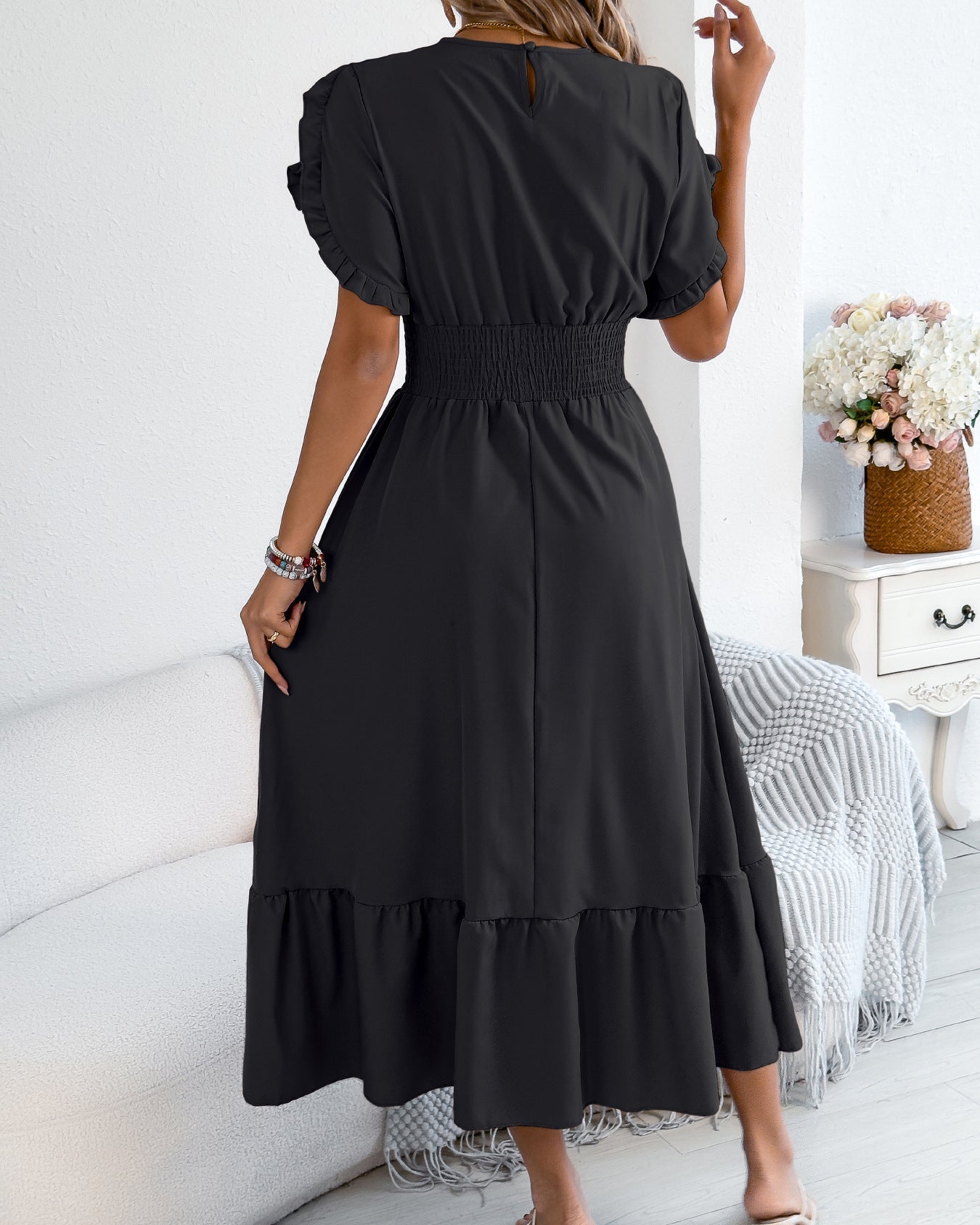 Casual Short-Sleeved Slim-Fit Long Dress