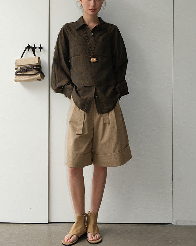 Loose-Fitting High-Waisted Tie-Up Shorts