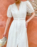 Pure Cotton High-Waisted Button-Down Dress