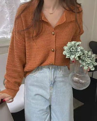 Wool Cardigan Polo Collar Sweater