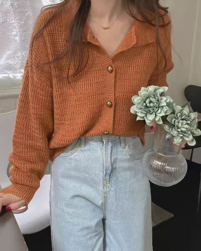 Wool Cardigan Polo Collar Sweater