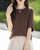 Stylish Plus-Size Mid-Sleeve Knitted Sweater