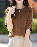 Stylish Plus-Size Mid-Sleeve Knitted Sweater