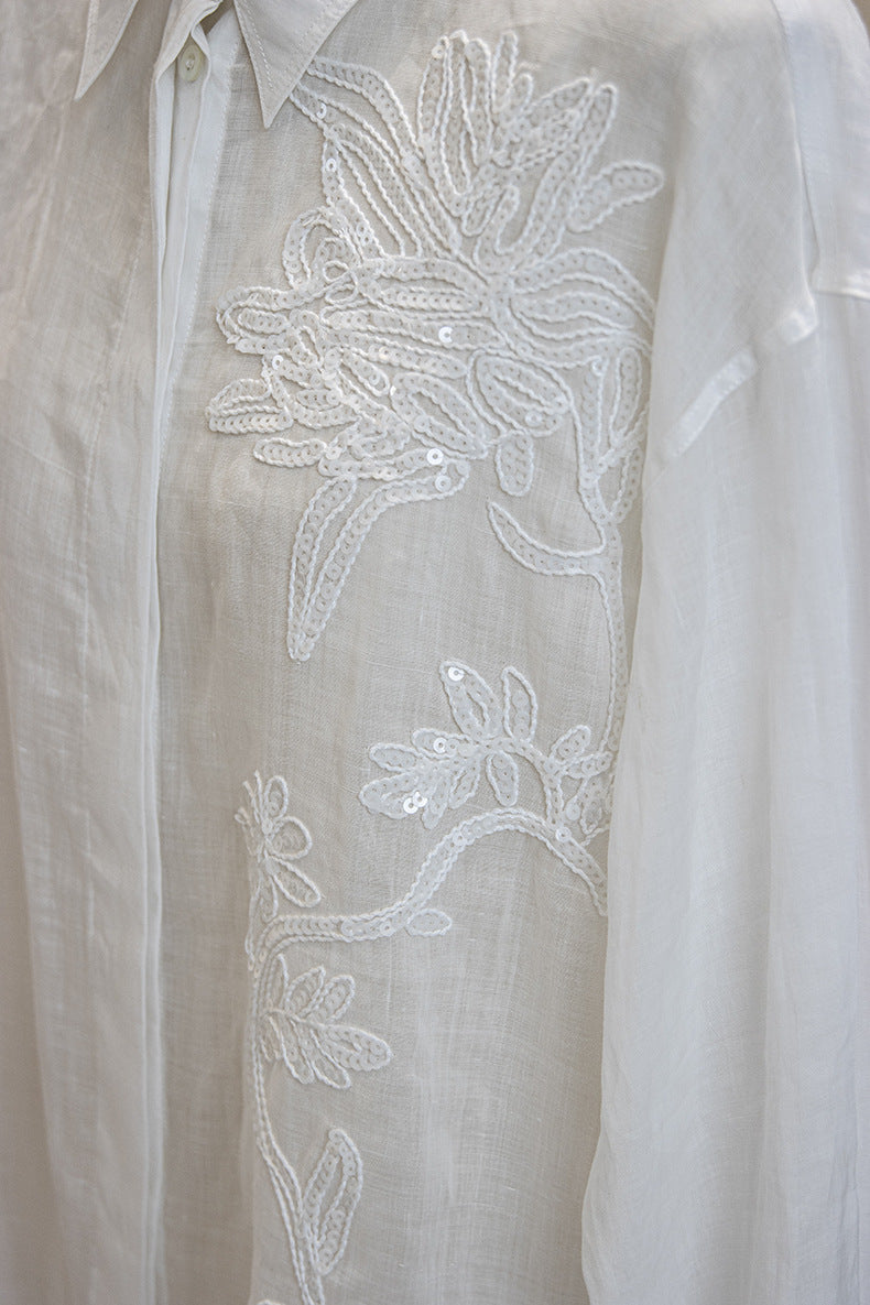 Exquisite Beaded Ramie Shirt