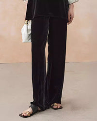 High-Waisted Wide-Leg Silk Velvet Pants