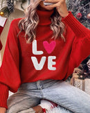High-Neck Batwing Sleeve Christmas Knit Sweater