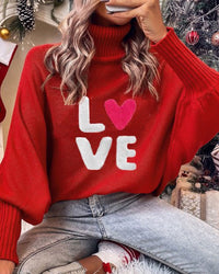 High-Neck Batwing Sleeve Christmas Knit Sweater