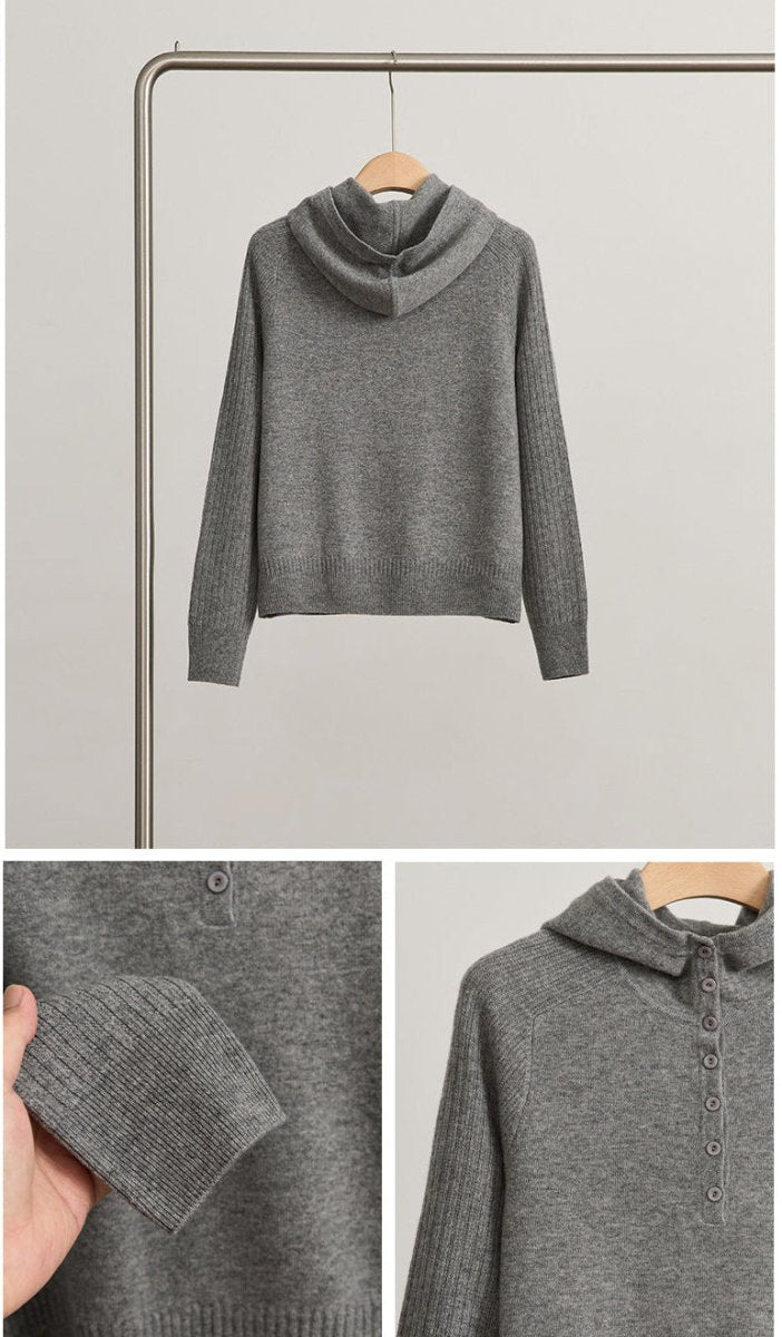 Sheep Wool Hooded Knit Pullover Sweater