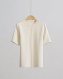 Crew Neck Loose-Fit Pleated T-Shirt