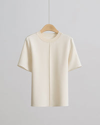 Crew Neck Loose-Fit Pleated T-Shirt