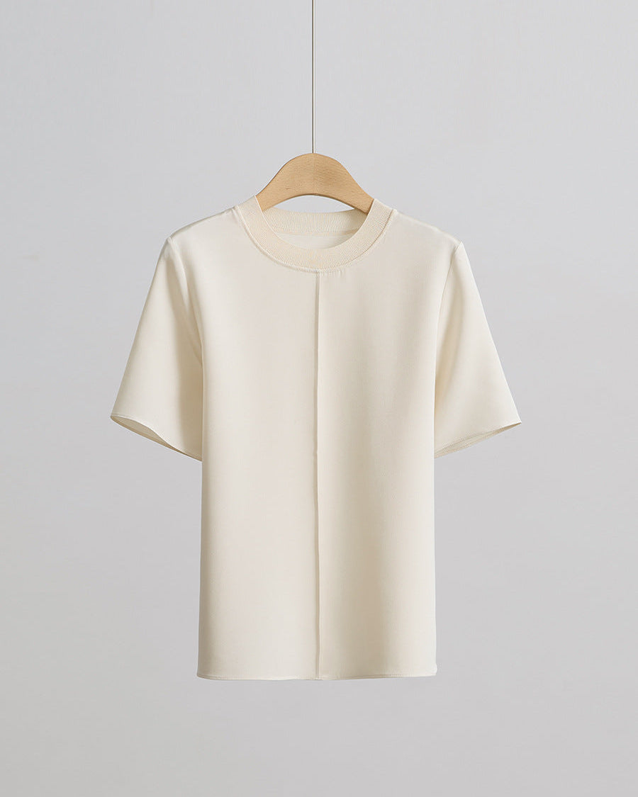 Crew Neck Loose-Fit Pleated T-Shirt