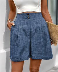 Solid-Color High-Waisted Straight-Leg Shorts