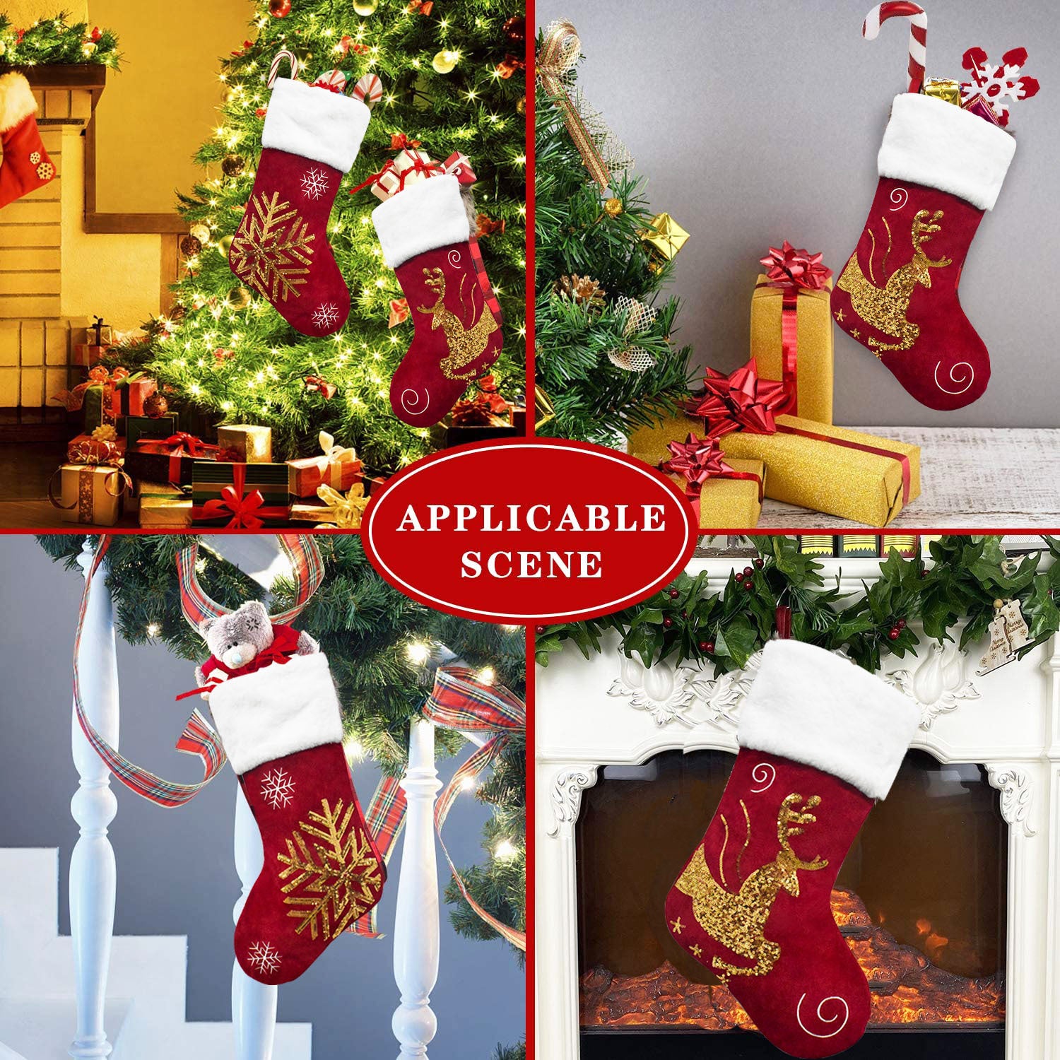 Reindeer Velvet Embroidered Christmas Stockings