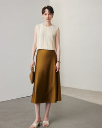 Lace-Paneled Sleeveless Silk Shirt