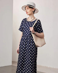 Loose-Fitting Short-Sleeve Silk Dress