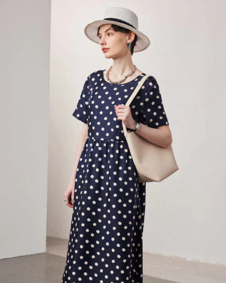 Loose-Fitting Short-Sleeve Silk Dress